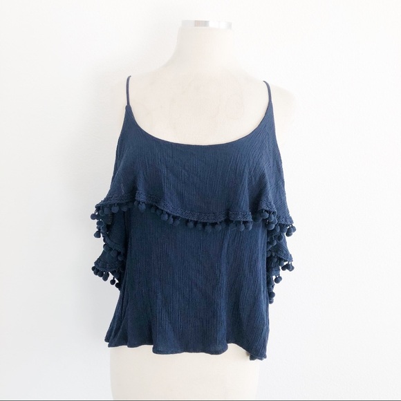 Aeropostale Cold Shoulder Blouse In Navy Pompom - Picture 5 of 11
